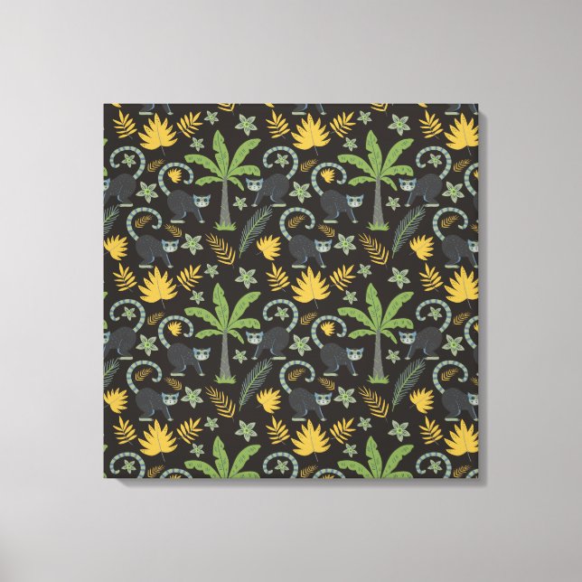 Tropische Tiere nahtlos Muster Affenpalme Leinwanddruck (Vorderseite)