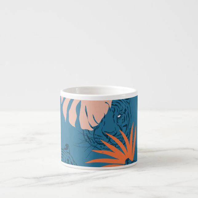 Tropische Tiger-Blätter Deep Blue Espressotasse (Vorderseite)