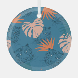Tropische Tiger-Blätter Deep Blue Ornament Aus Glas