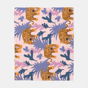Tropische Tiger-Dschungel-Vintage-Muster Fleecedecke