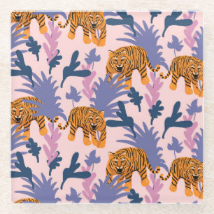 Tropische Tiger-Dschungel-Vintage-Muster Glasuntersetzer