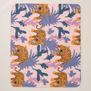 Tropische Tiger-Dschungel-Vintage-Muster Sherpadecke