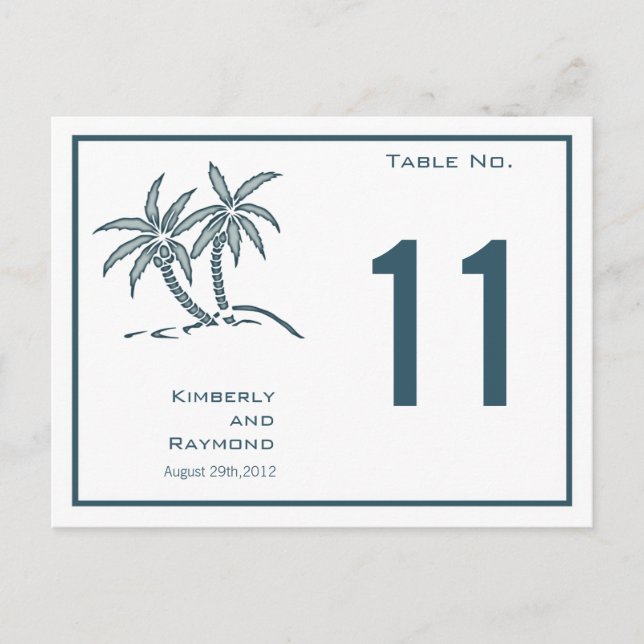 Tropische Tischnummer Blue Twin Palm Trees Card (Vorderseite)