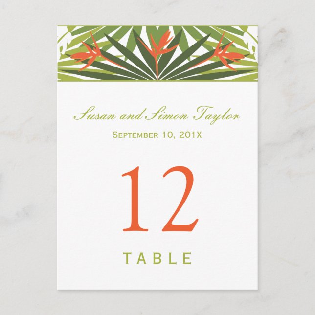 Tropische Tischnummer | Grün und Orange (Vorderseite)