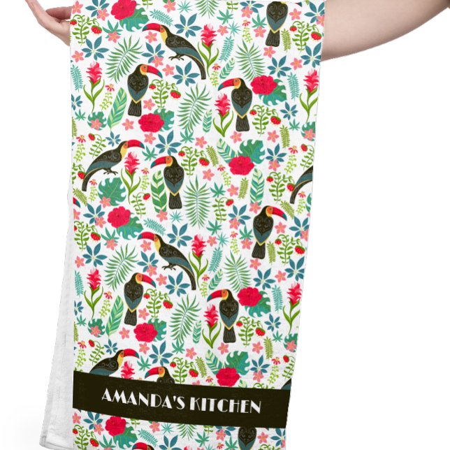 Tropische toskanische Vogelarten Tropische Blume Geschirrtuch (Von Creator hochgeladen)