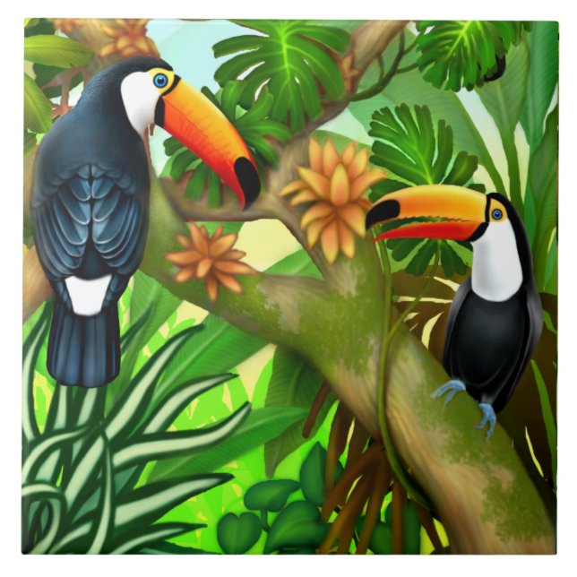 Tropische Toucan Dschungel-Keramik-Fliese Fliese (Vorderseite)