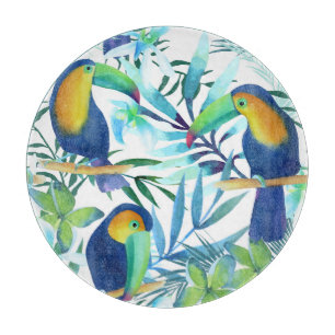 Tropische Toucans: Exotische Blume Muster. Schneidebrett