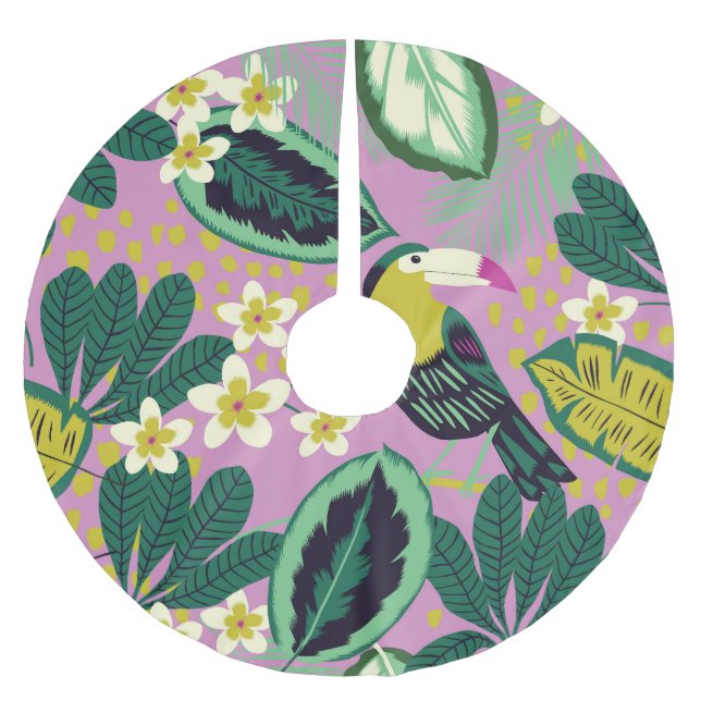 Tropische Toucans: Muster der Blume Polyester Weihnachtsbaumdecke (Vorderseite)