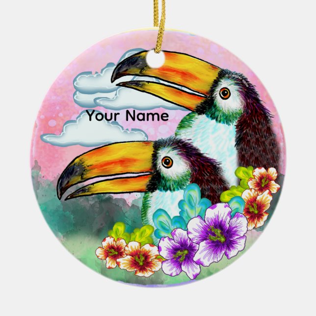 Tropische Tukane  Keramik Ornament (Vorne)