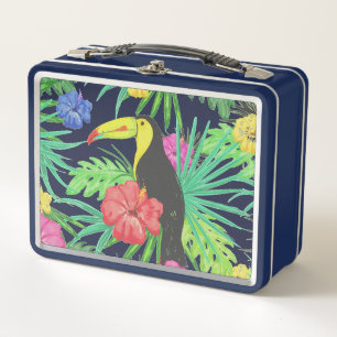 Tropische Tukane und Blätter Regenwald Metall Brotdose