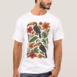 Tropische Tukane und Blüten T-Shirt