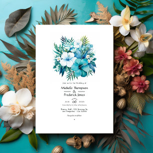 Tropische Türkis-Blumen-Hochzeitseinladung Einladung