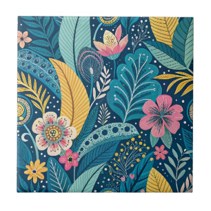 Tropische Türkisgrüne Dschungelblumen & Boho-Blume Fliese