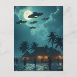 Tropische UFO-Invasionsflotte Mondlichtstrand Alie Postkarte