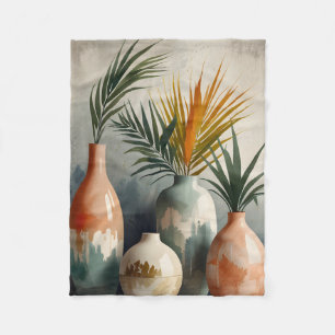 Tropische Vasen in Aquarellfarben Fleecedecke
