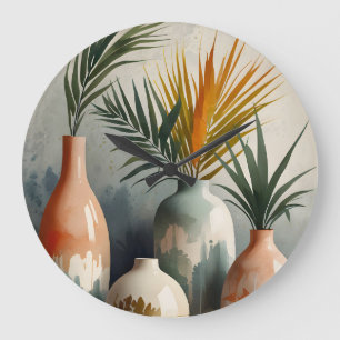Tropische Vasen in Aquarellfarben Große Wanduhr