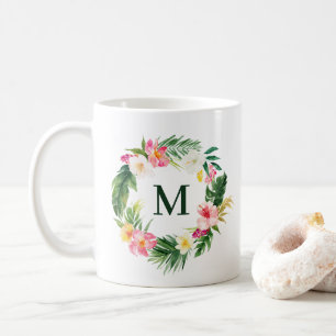 Tropische Vegetation und Blume-Kleider-Monogramm Kaffeetasse