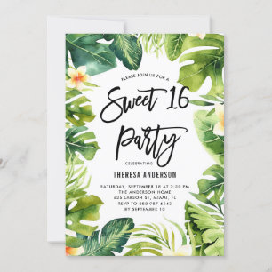 Tropische Vegetation und Plumeria Sweet 16 Party Einladung