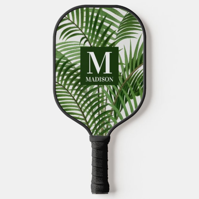 Tropische Vegetation Wasserfarbenpalme Mit Monogra Pickleball Schläger (Vorderseite)