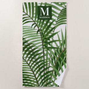Tropische Vegetation Wasserfarbenpalme Mit Monogra Strandtuch