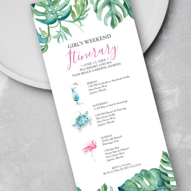 Tropische Vegetation Weinroute Mendrisiotto (Girl's weekend itinerary invitations features watercolor tropical leaves & art Victoria Grigaliunas)