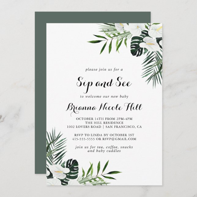 Tropische Vegetation Weiße Blütensippe und Blick Einladung (Vorne/Hinten)