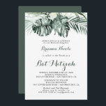 Tropische Vegetation Weiße Flora Bat Mitzvah Einladung<br><div class="desc">Diese tropische grüne weiße florale Fledermaus Mitzvah Einladung ist perfekt für eine rustikale Fledermaus Mitzvah. Die Einrichtung besteht aus grünen Palmenbouquets mit hübschen weißen Blume.</div>