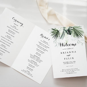 Tropische Vegetation Weiße, geflochtene Hochzeit Programm