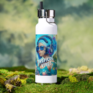 Tropische Vibes Weibliche DJ-Illustration Personal Trinkflasche