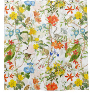 Tropische Vintage Affen Garten Rokoko Chinoiserie Duschvorhang