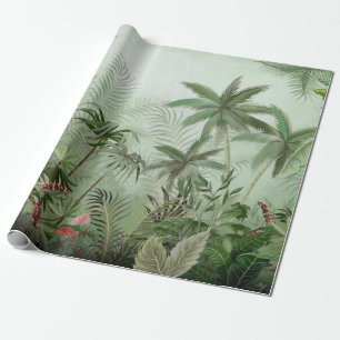 Tropische Vintage botanische Landschaftsdarstellun Geschenkpapier