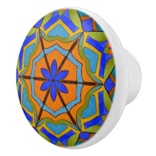 Tropische Vintage Keramik - Cobalt & Orange Keramikknauf