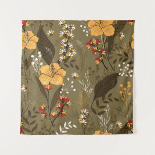 Tropische Vintage nahtlose Blume und Blätter Wandteppich