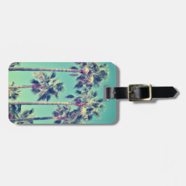 Tropische Vintage Palmen auf Aquamarinen grünen Bä Gepäckanhänger