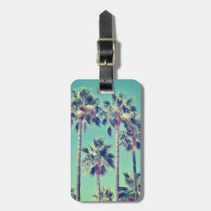 Tropische Vintage Palmen auf Aquamarinen grünen Bä Gepäckanhänger