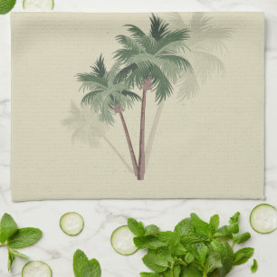 Tropische Vintage Palmen auf blassgrünen Pflanzen Geschirrtuch