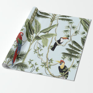 Tropische Vintage-Palmen, Liane, Ara-Papagei,  Geschenkpapier