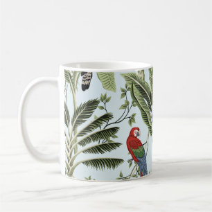 Tropische Vintage-Palmen, Liane, Ara-Papagei, Kaffeetasse