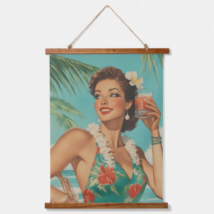 Tropische Vintage-Paradies-Vibes Wandteppich Mit Holzrahmen