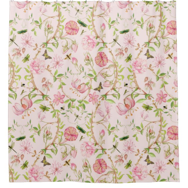 Tropische Vintage Schmetterlinge Garten Chinoiseri Duschvorhang (Vorderseite)