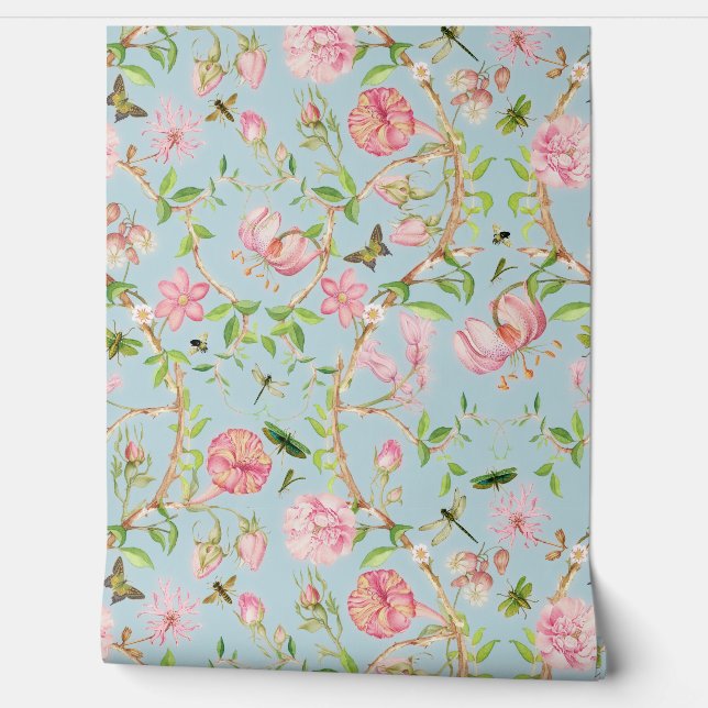 Tropische Vintage Schmetterlinge Garten Chinoiseri Tapete (Abrollen)