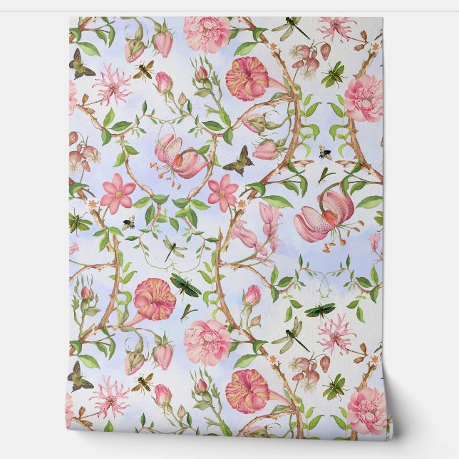 Tropische Vintage Schmetterlinge Garten Chinoiseri Tapete (Abrollen)