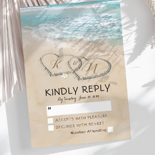 Tropische Vintage-Strand-Herz-Küsten-Hochzeit RSVP Karte