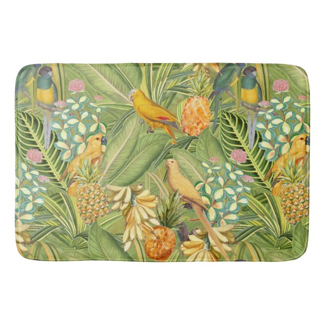 Tropische Vintage Vögel im Dschungelparadies gelb Badematte (Vorderseite)