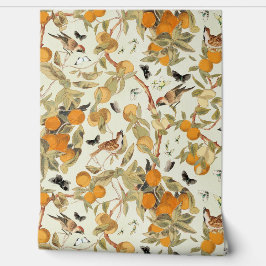 Tropische Vintage Vögel im Obstgarten Chinoiserie Tapete