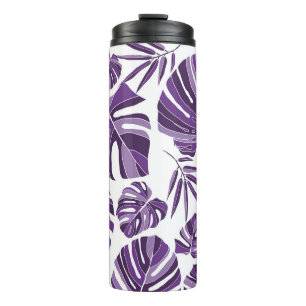 Tropische violette Monstera-Blätter nahtlos Muster Thermosbecher
