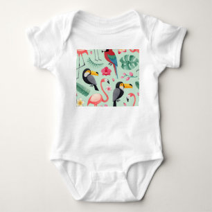 Tropische Vögel, Blume, Aquarellmuster. Baby Strampler
