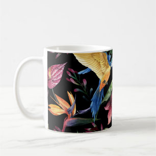 Tropische Vögel, Blume: Aquarellmuster. Kaffeetasse