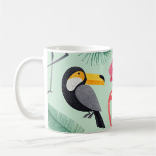 Tropische Vögel, Blume, Aquarellmuster. Kaffeetasse