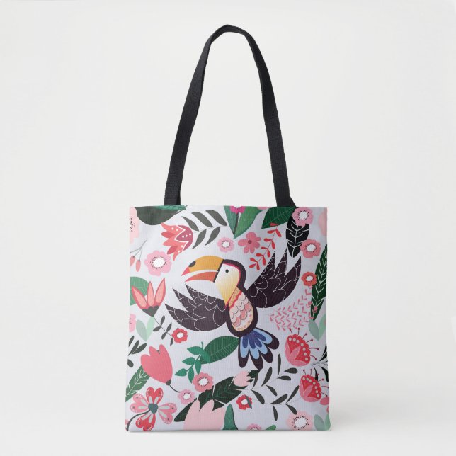 Tropische Vögel, Blumenmuster. (Vorderseite)